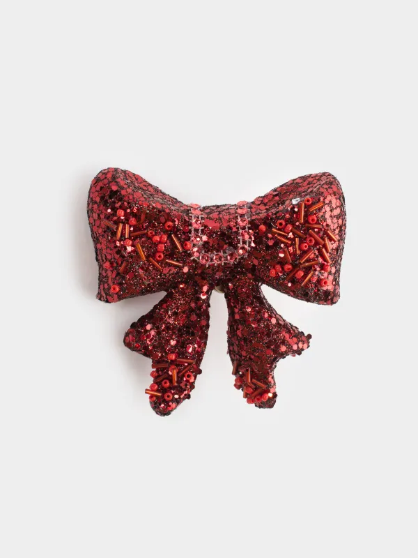 Decorative ornament, 10 cm, clip-on, foam, red, Sequin bow, Figure sparkle, image-0