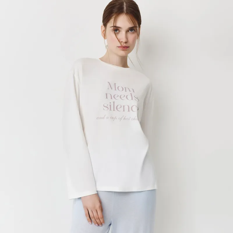 Women's long sleeve, homewear, size L, cotton / polyester / elastane, milky, Lettering, Ankina