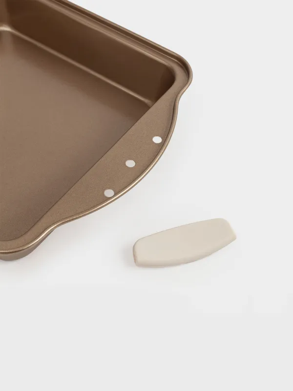 Baking dish, 28x22 cm, with handles, steel / silicone, square, copper, Resto , image-4