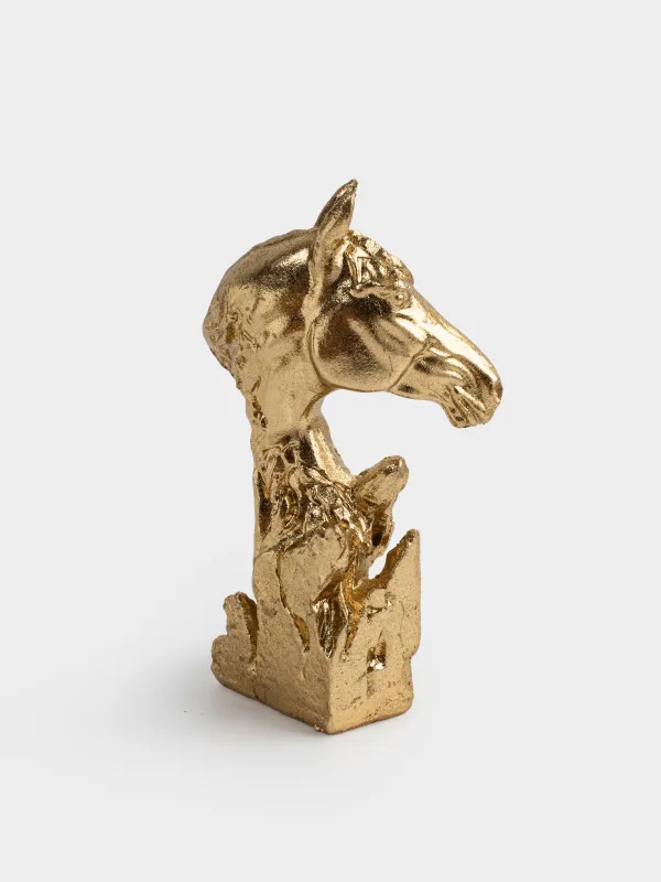 Statuette, 12 cm, polyresin, golden, Horse head, Horse gold, image-4