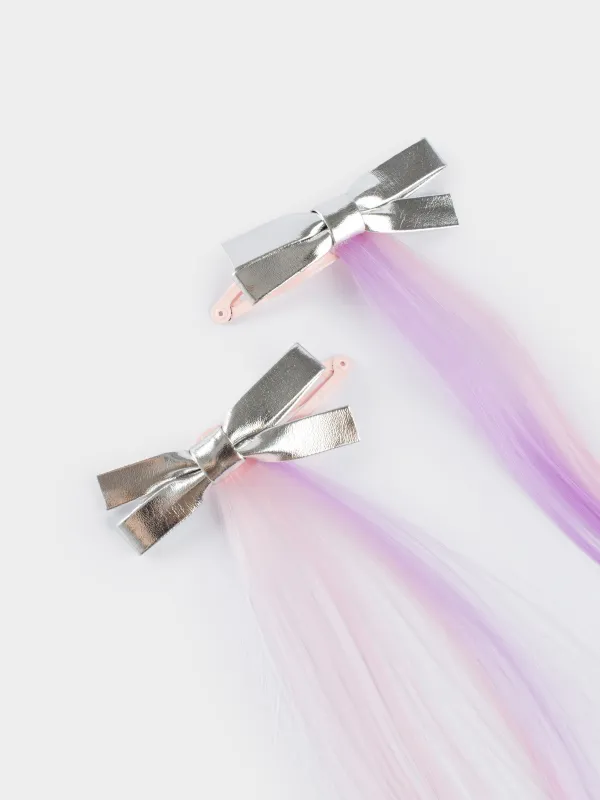 Hair clip, 32 cm, 2 pcs, children's, with strands, polyurethane / metal, Bow, Hairstyle, image-1
