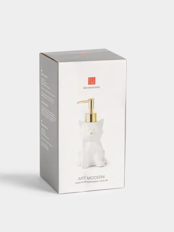 Liquid soap dispenser, 280 ml, ceramic / plastic, white and gold, Cat, Art modern, image-5