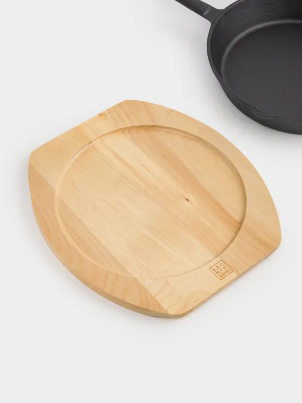 Frying Pan with base, 25 cm, cast iron/wood, round, black, Authentic, image-7