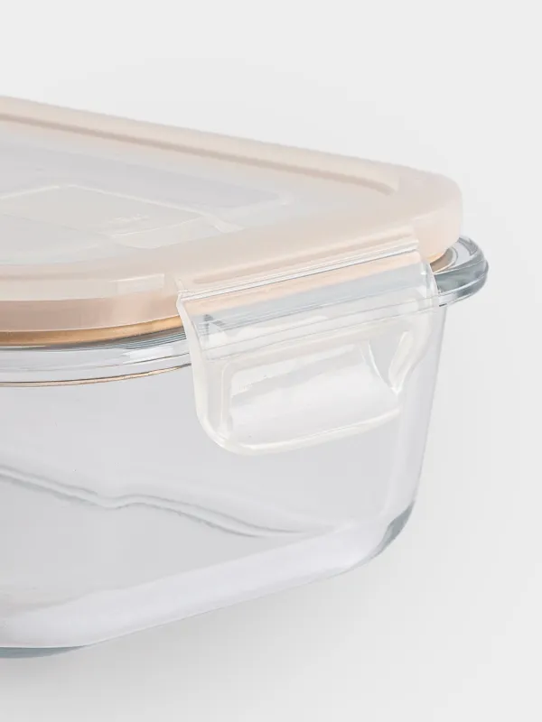 Container, 640 ml, with clips, with valve, glass T / plastic, rectangular, Soft kitchen, image-4