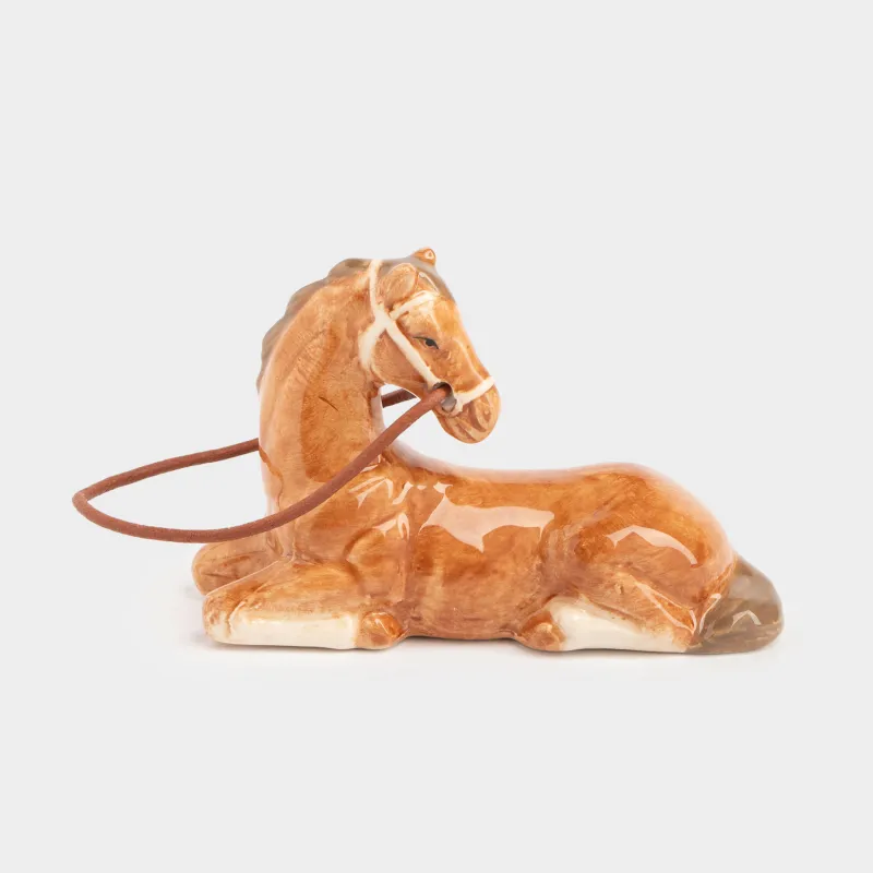 Statuette, 6 cm, ceramic / artificial leather, brown, Horse, Natural horse