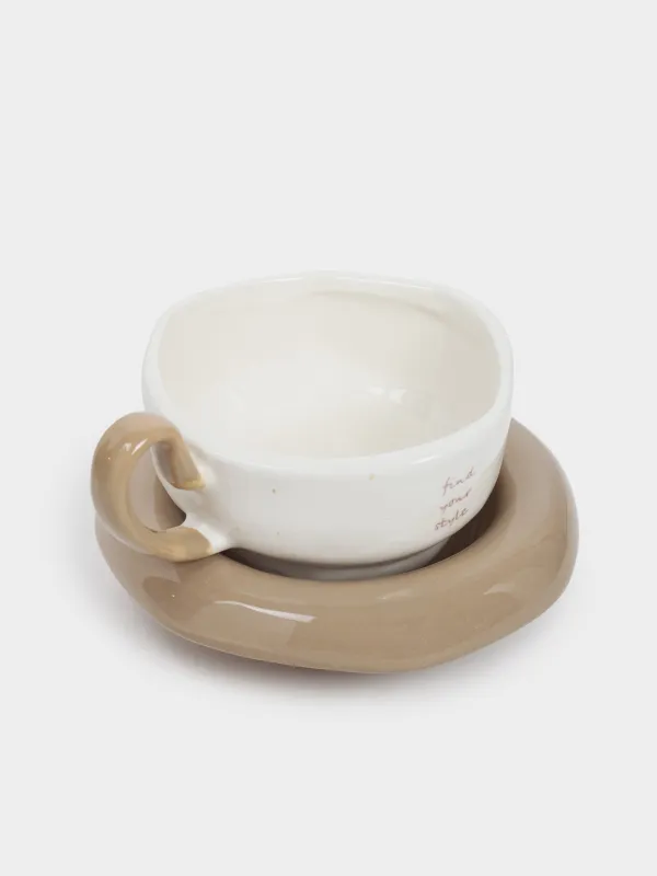 Tea pair, 1 person,  2 items, 300 ml, ceramic, milky grey, speckled, Find your style, Delicia, image-2