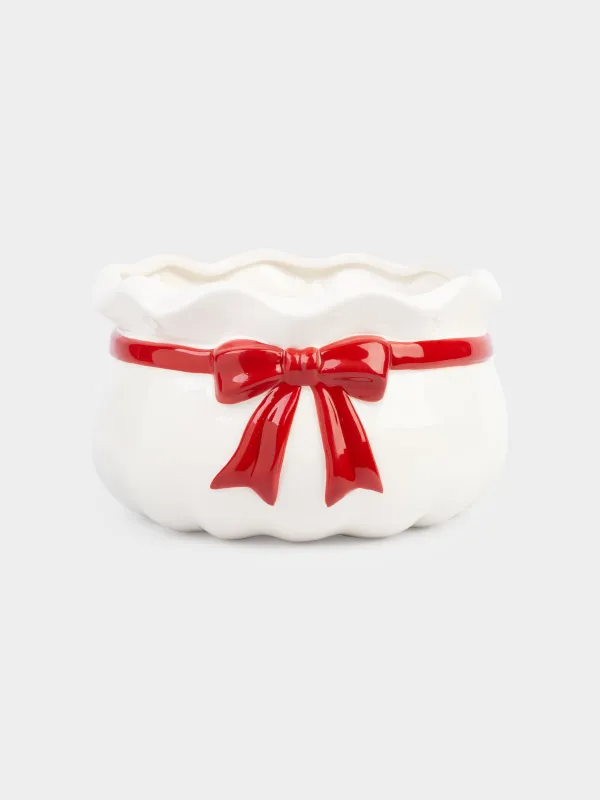 Candy bowl, 20x12 cm, ceramic, beige-red, Gift bag, Christmas traditions, image-0