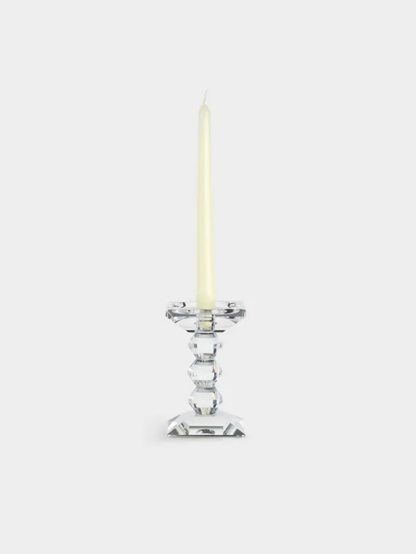 Candle holder, 15 cm, for cylindrical / thin candles, on a leg, glass, Lux crystal, image-4