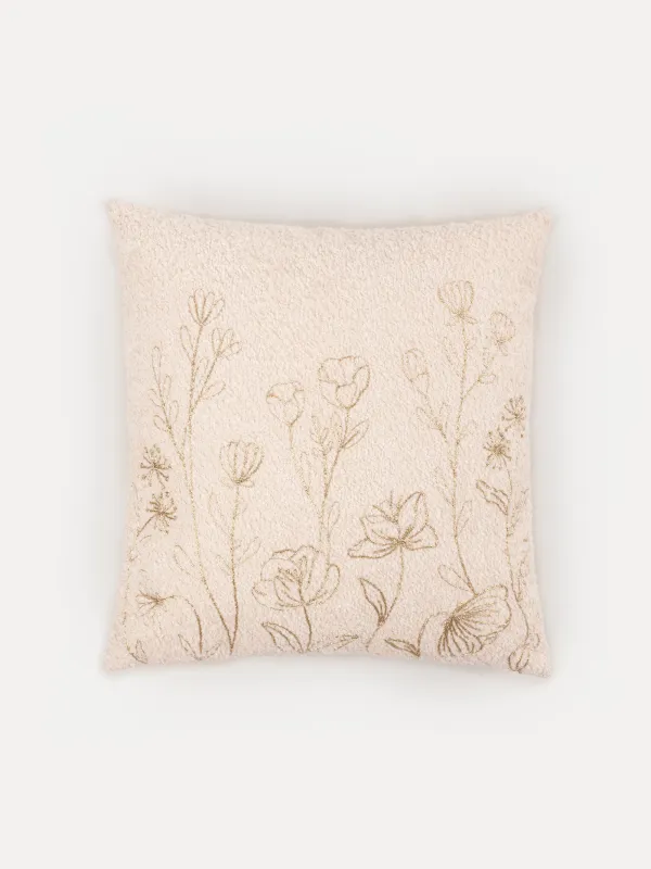 Decorative pillow, 45x45 cm, boucle/velvet, milky, wildflowers, Boucle, image-0