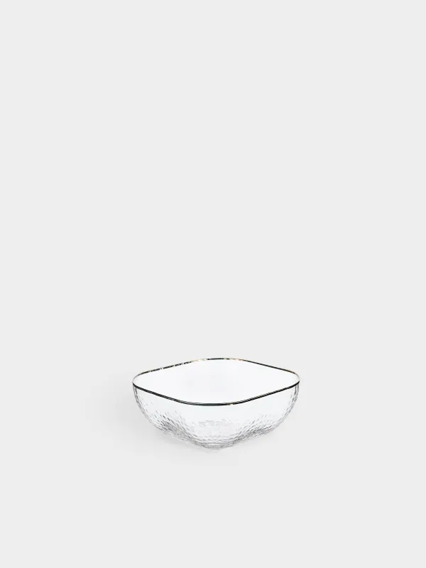 Salad bowl, 16x7 cm, glass, square, with golden edging, Ripply gold, image-1