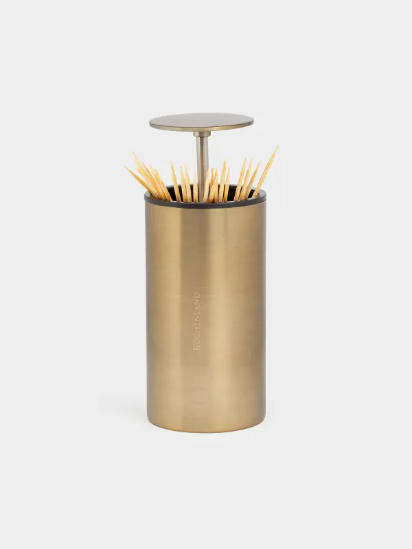 Toothpick container, 10 cm, steel, golden, Classic gold, image-3