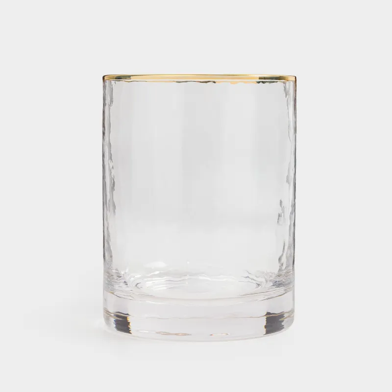 Drinking glass, 10 cm, 300 ml, 2 pcs, glass, with golden edging, Ripply gold, image-2