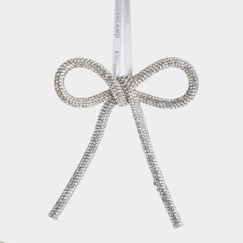 Christmas tree toy, 10 cm, acrylic / metal, silver, Bow, Figure sparkle