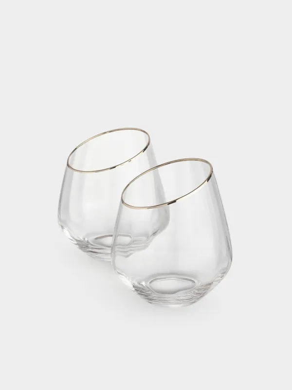 Glass, 11 cm, 350 ml, 2 pcs, glass, with golden edging, Charm R gold, image-1