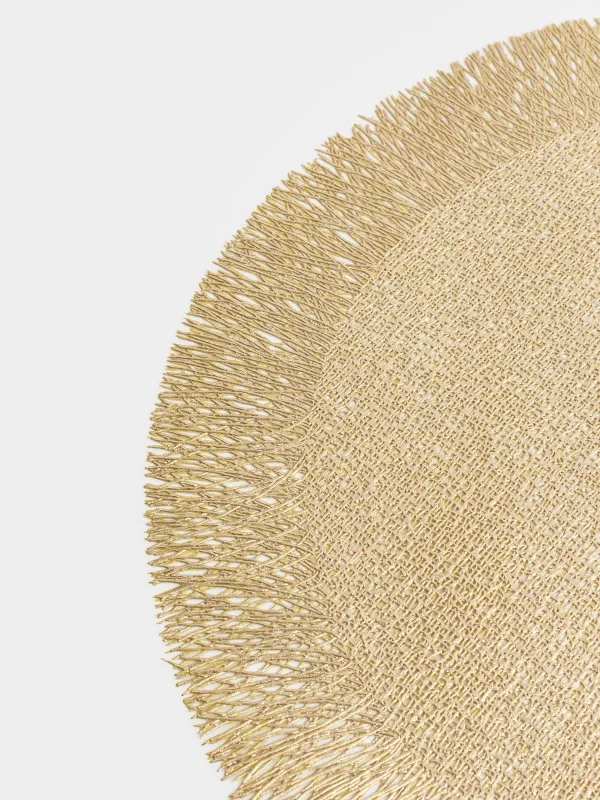 Placemat, 38 cm, fringed, PVC, round, golden, Azhur, image-2