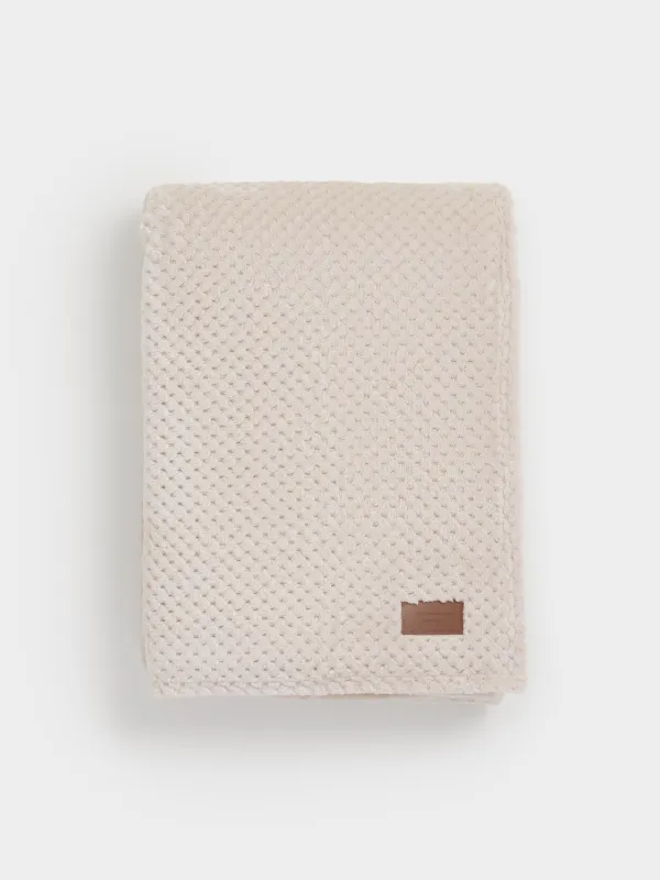 Plaid, 140x190 cm, flannel, beige, Grid, Flannel, image-0