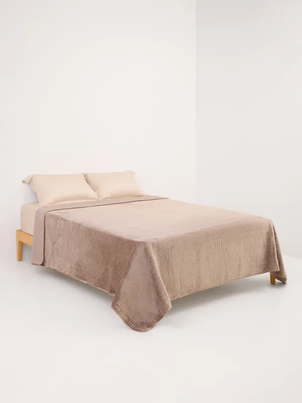 Bedspread, 220x240 cm, quilted, velvet/microfiber, brown, Rhombuses, Stitch velvet, image-2