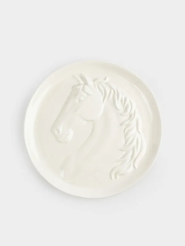 Dish, 24 cm, ceramic, milky, Horse, Horse pattern, image-0