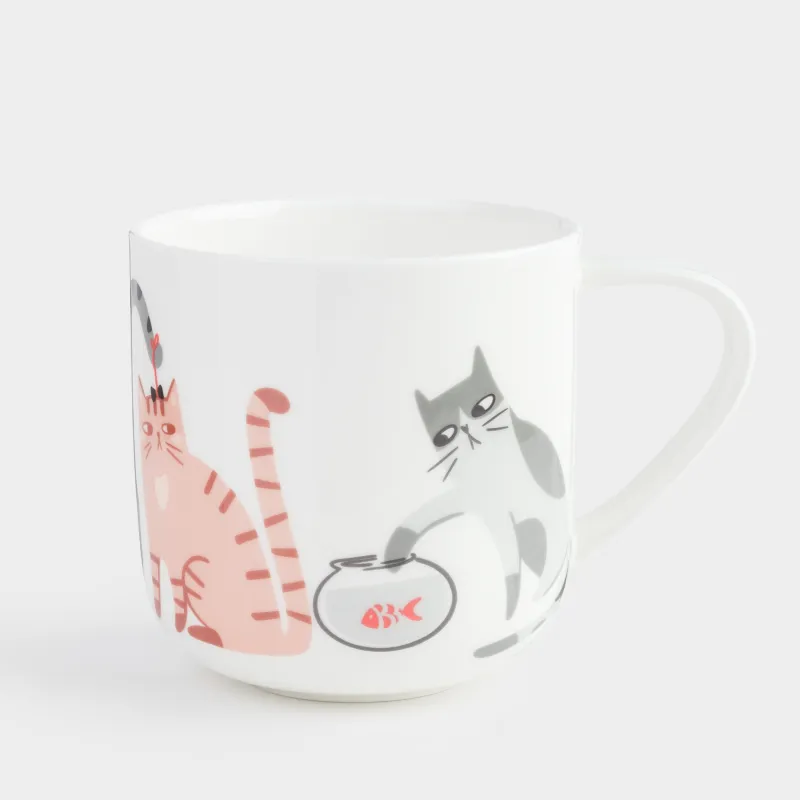 Mug, 500 ml, porcelain F, white, Cats, Cat