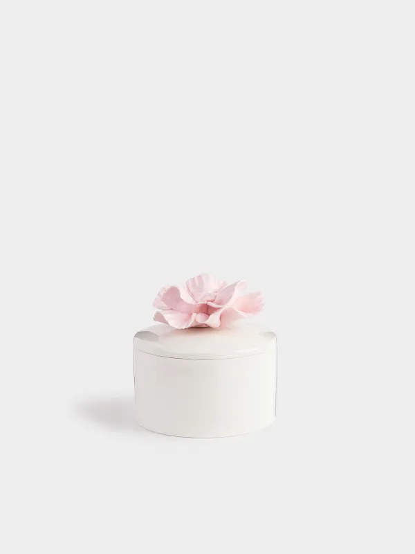 Jewelry box, 11x9 cm, ceramic, milky, Flower, Rose, image-0