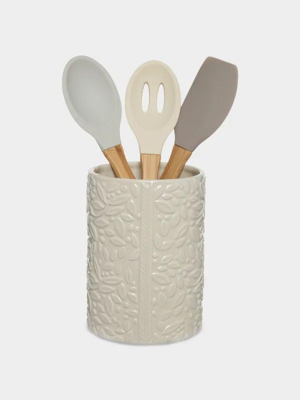 Kitchen accessories stand, 16 cm, ceramic, cream, Petals, Impression, image-1