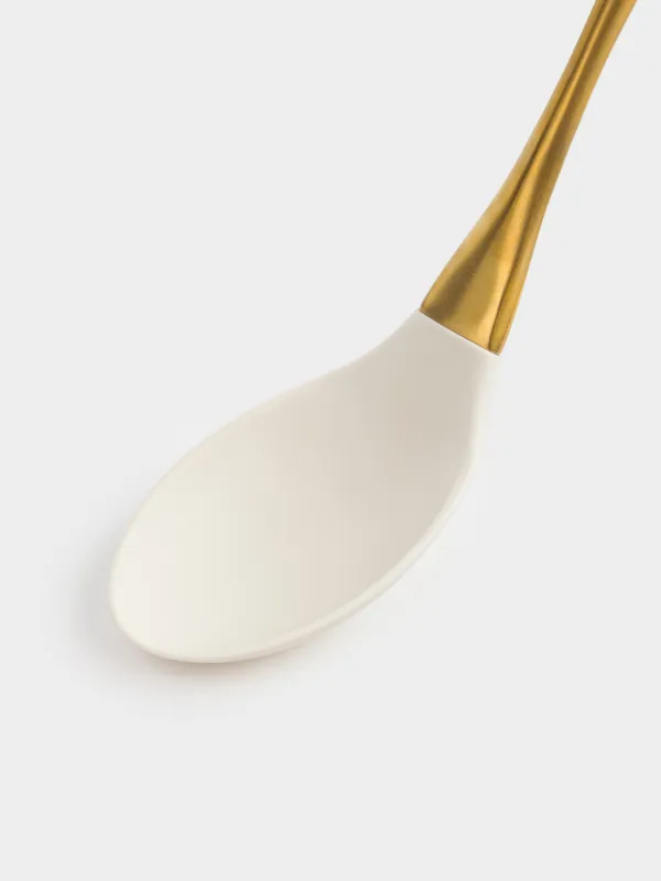 Serving spoon, 34 cm, silicone / steel, milky gold, Pintino, image-1
