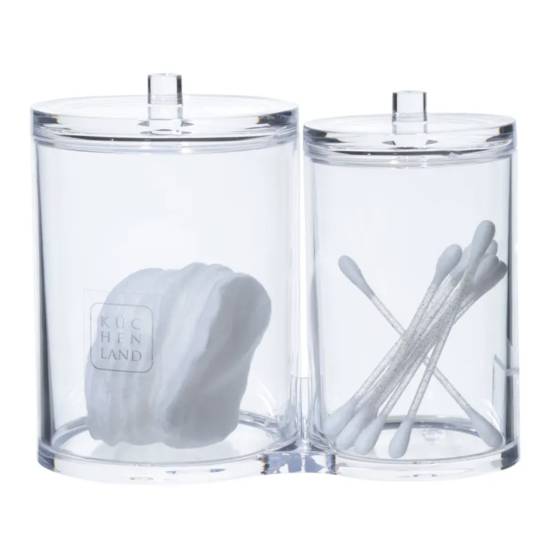 Container for cotton pads/sticks, 15x12 cm, 2 units, with lid, plastic, Basic, image-1