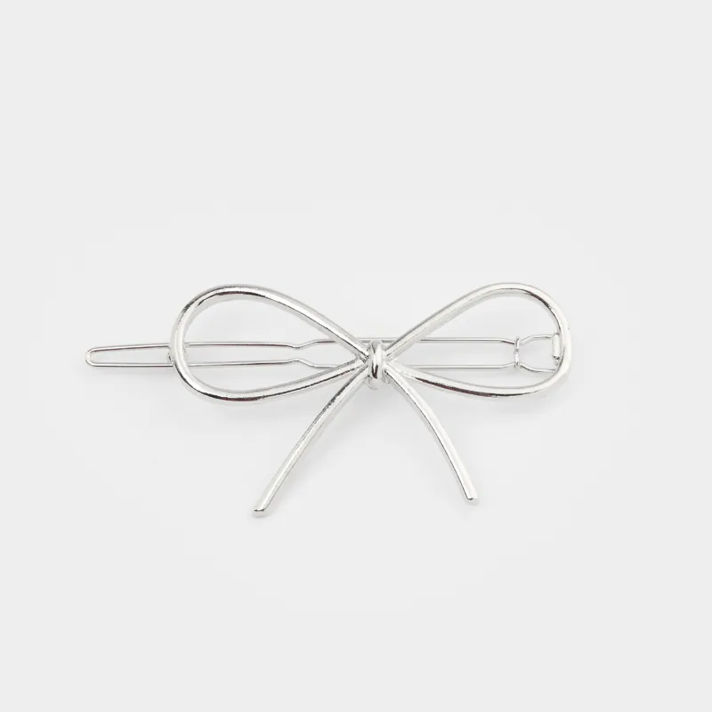 Hair clip, 7 cm, for children, metal, silver, Bow, Hair silver
