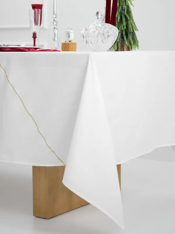 Tablecloth, 170x250 cm, polyester, white, Golden lines, Revival gold, image-5