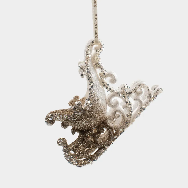 Christmas tree toy, 10 cm, plastic, champagne, Sleigh, Figure sparkle