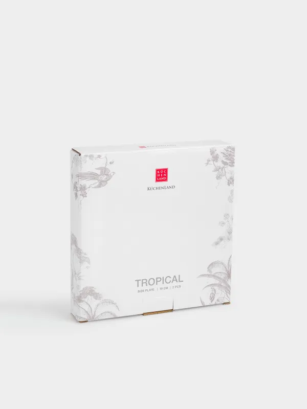 Snack plate, 19 cm, 2 pcs, porcelain P, white and beige, Jungle, Tropical, image-6
