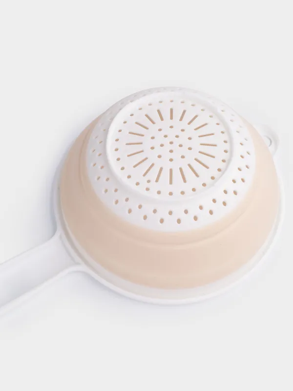 Colander, 33 cm, foldable, with handle, plastic / rubber, gray-beige, Foldaway, image-4
