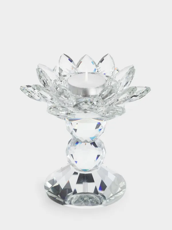 Candlestick, 13 cm, for a cylindrical candle, on a leg, glass, Flower, Crystal flower, image-3