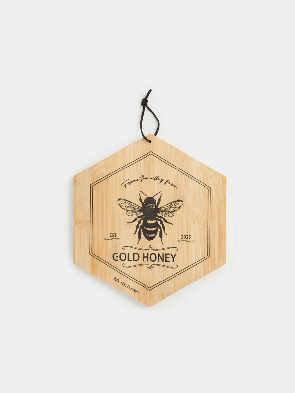 Cutting board, 25x22 cm, bamboo, hexagonal, Bee, Honey, image-0