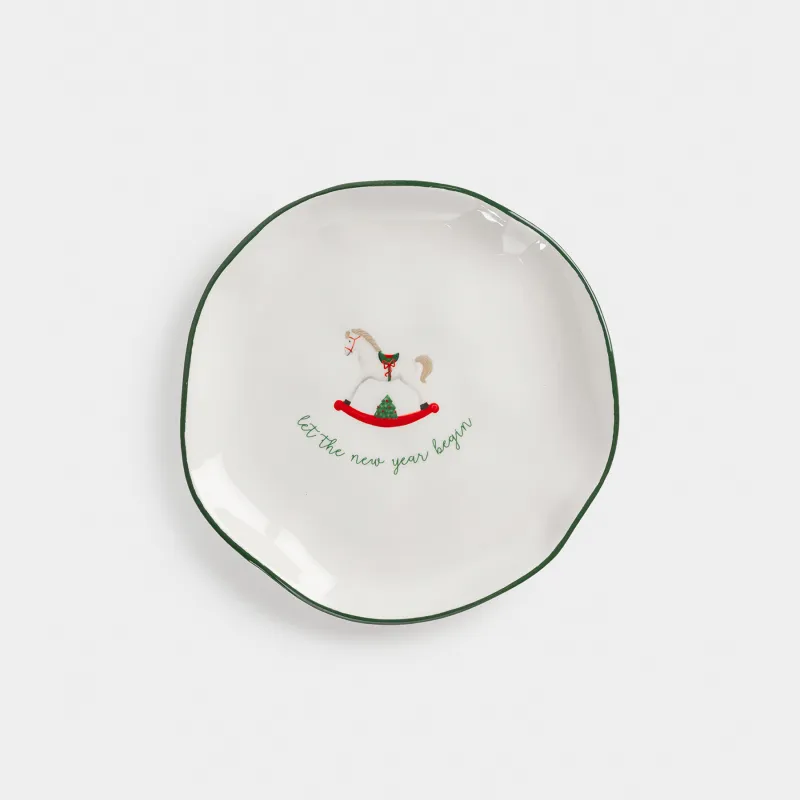 Snack plate, 21 cm, ceramic, Horse, Christmas green