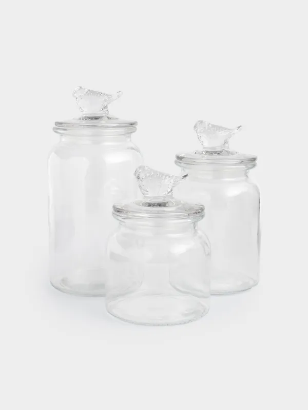 Food jars set, 3 pcs, Glass, Bird, Birds, image-0