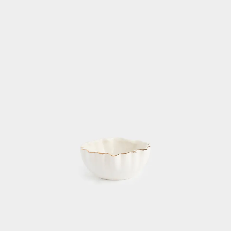 Bowl, 12x5 cm, porcelain P, with golden edging, Crumpled effect, Crumple gold