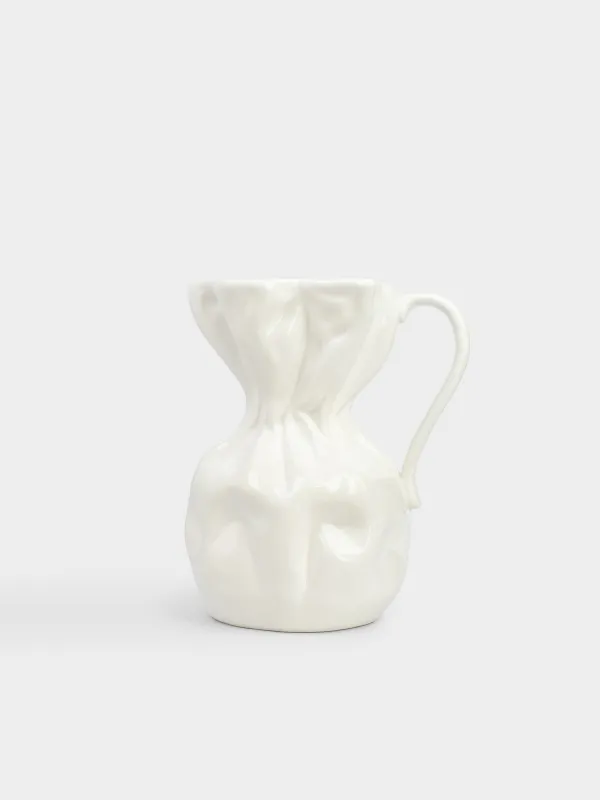 Flower vase, 25 cm, ceramic, White, Crumpled effect, Crumple, image-0
