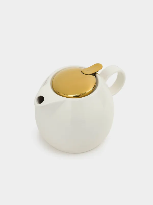 Teapot, 1 l, ceramic / steel, milky gold, Flower, Kettle ceramo, image-1