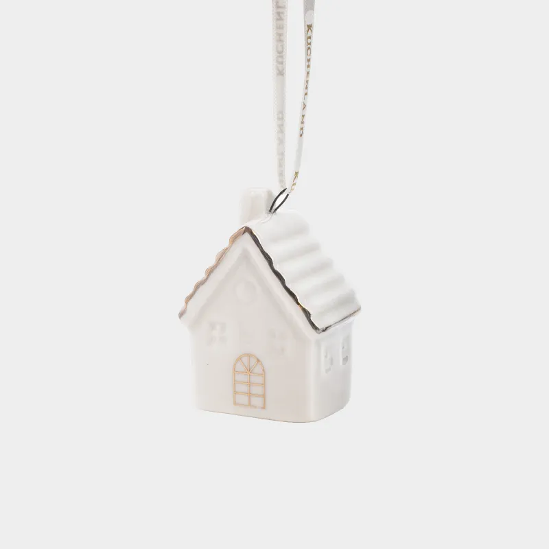 Christmas tree toy, 6 cm, porcelain P, white and gold, House, Figure christmas