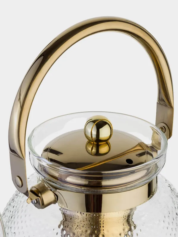 Teapot, 1,3 l, B/steel glass, golden, Classic gold, image-2