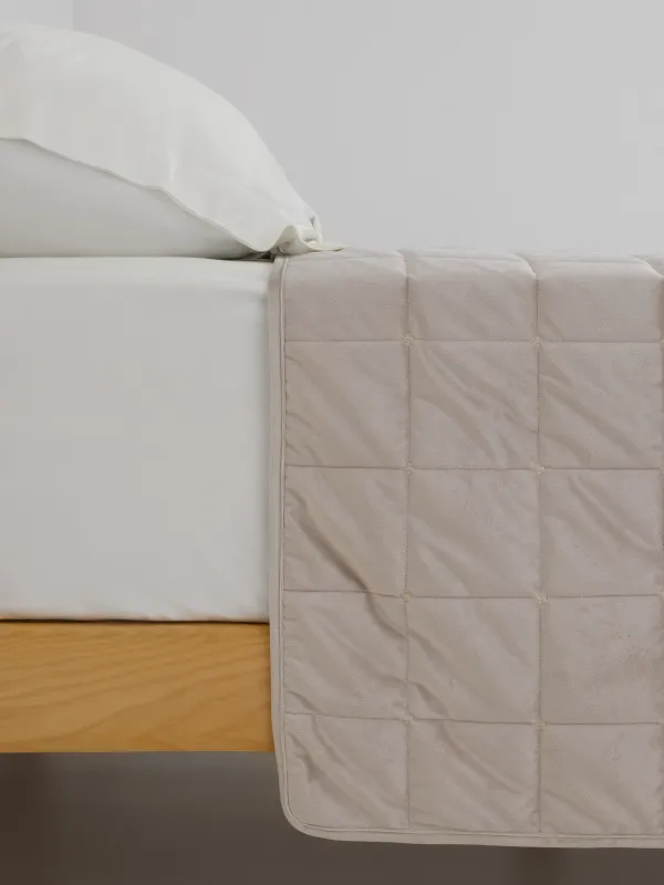 Bedspread, 220x240 cm, quilted, velvet/microfiber, beige / grey, Squares, Stitch velvet, image-2