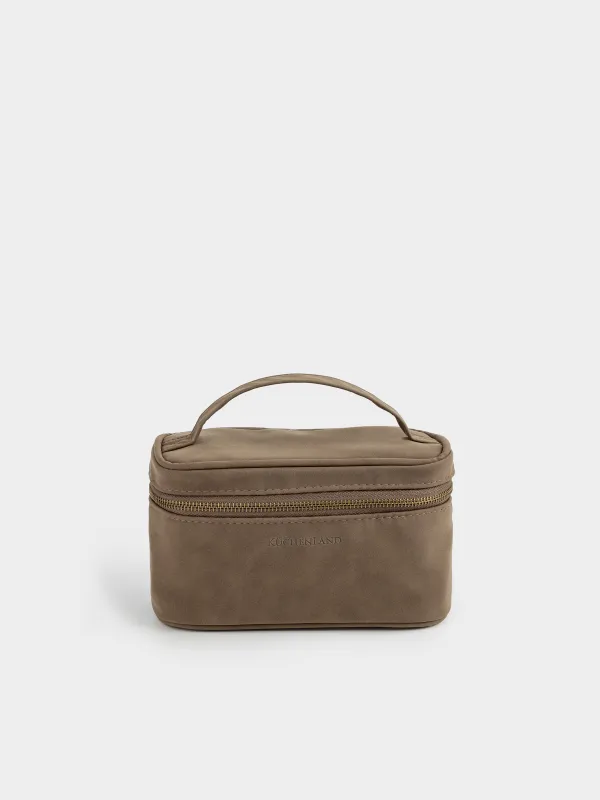 Cosmetic bag, 20x12 cm, with handle, polyurethane, dark brown, Krast, image-0