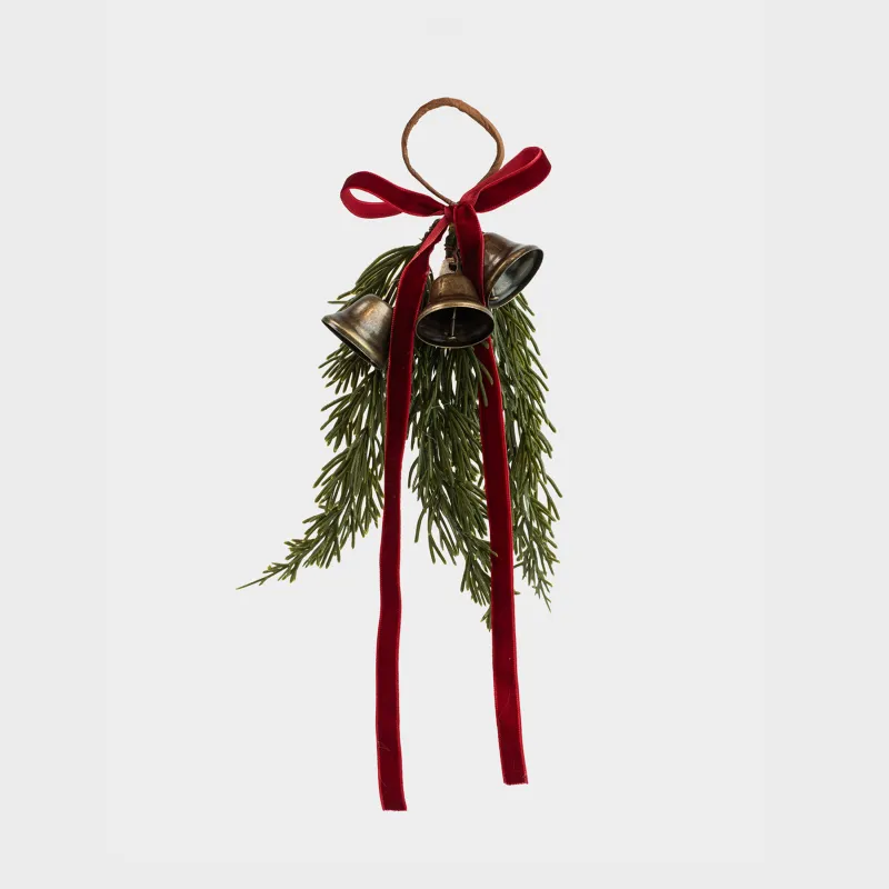 Decorative ornament, 22 cm, hanging, plastic / metal, Spruce with bells, Conifer bell