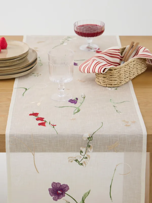 Table runner, 40x160 cm, polyester, milky, Flowers, Curiosity flower, image-3