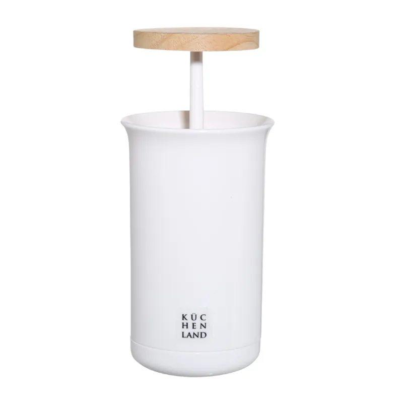 Toothpick container, 10 cm, plastic / rubber wood, White, White style, image-3