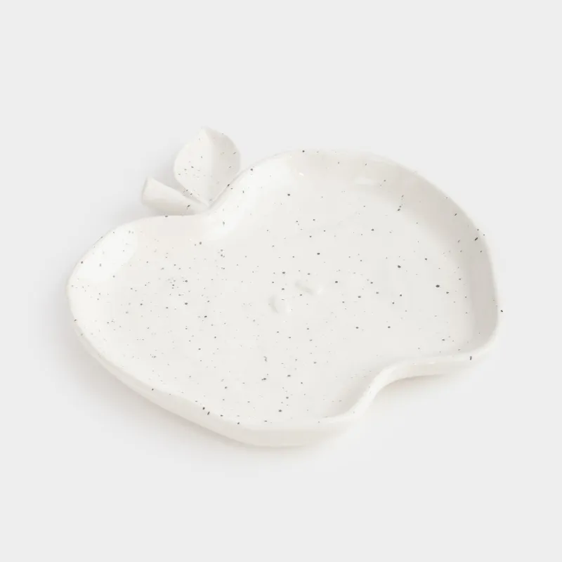 Dish, 19x17 cm, ceramic, white, speckled, Apple, Relief