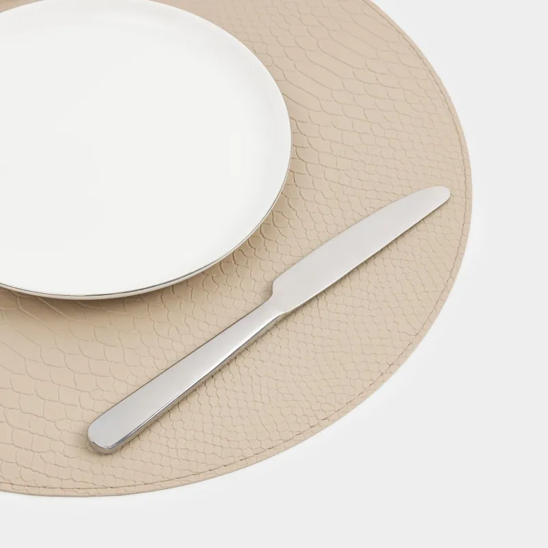 Placemat, 38 cm, polyurethane, round, beige, Snake scales, Rock, image-4