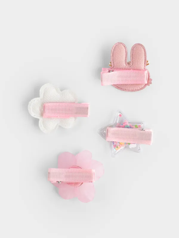 Elastic bands set for hair, 3 cm, 4 pcs, children's, polyester / plastic, pink, Rabbit, Gracile, image-2