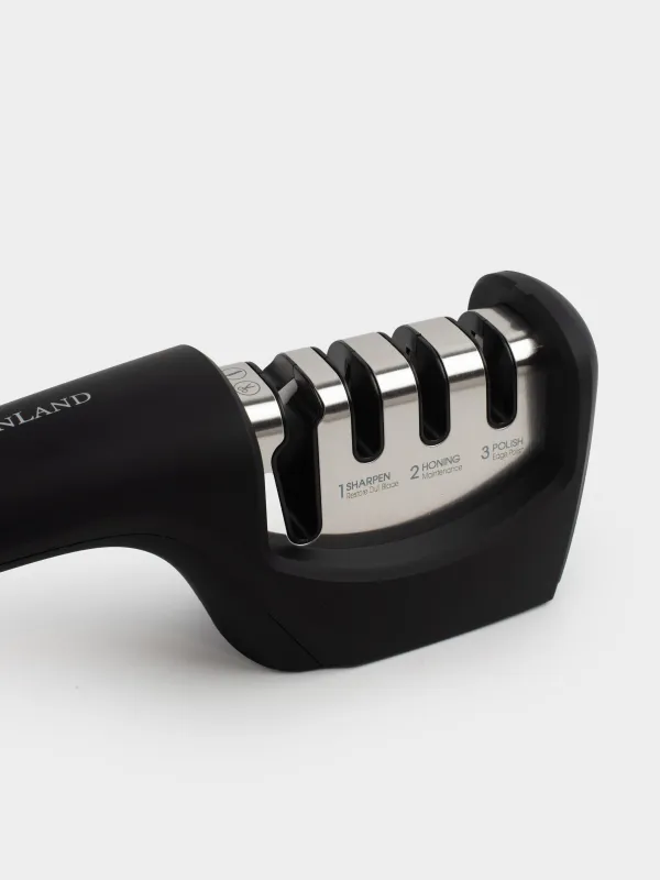 Knife sharpener, 21 cm, 3 stages/4 types of sharpening, plastic / ceramic, black, Liberica, image-2